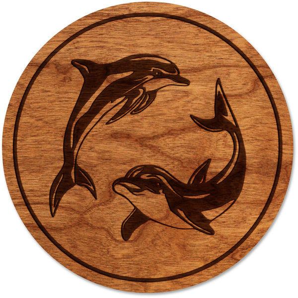 Sea-Life Animals Coaster - Crafted from Cherry or Maple Wood - Various Animals Available Coaster LazerEdge Cherry Dolphin 
