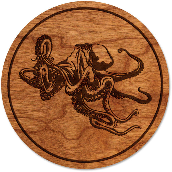 Sea-Life Animals Coaster - Crafted from Cherry or Maple Wood - Various Animals Available Coaster LazerEdge Cherry Octopus 