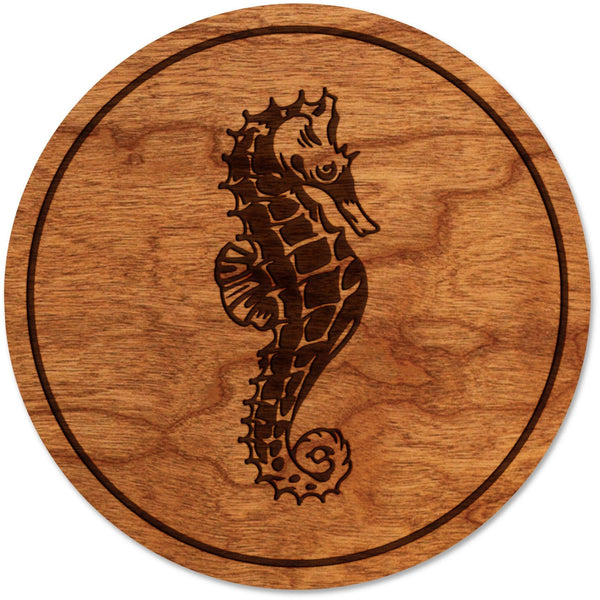 Sea-Life Animals Coaster - Crafted from Cherry or Maple Wood - Various Animals Available Coaster LazerEdge Cherry Seahorse 