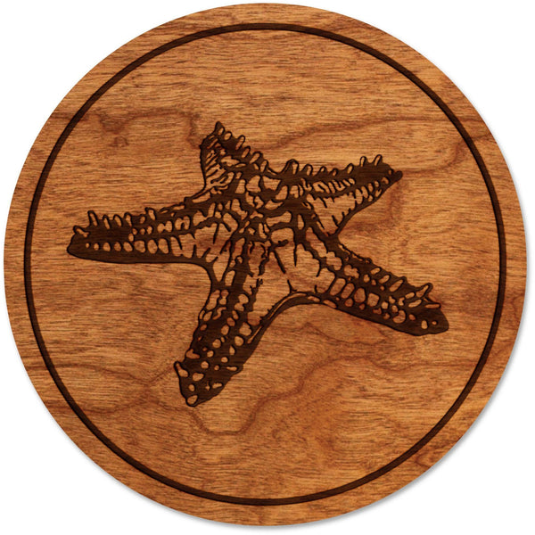 Sea-Life Animals Coaster - Crafted from Cherry or Maple Wood - Various Animals Available Coaster LazerEdge Cherry Starfish 
