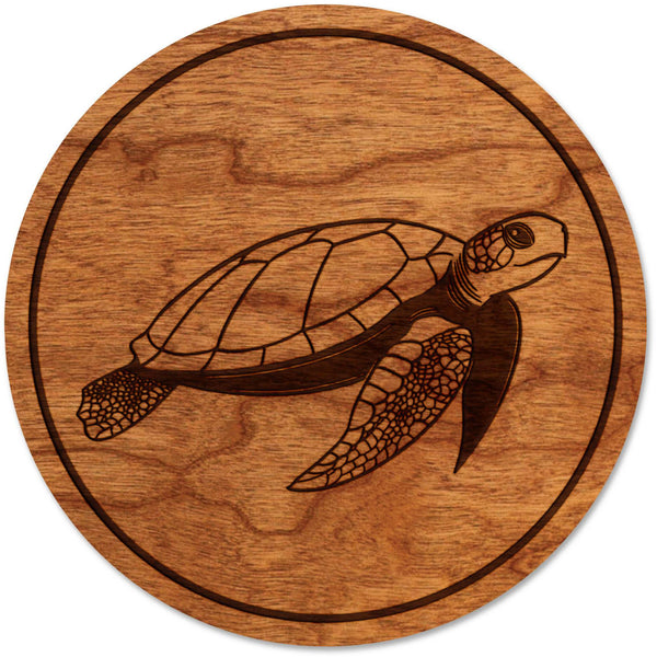 Sea-Life Animals Coaster - Crafted from Cherry or Maple Wood - Various Animals Available Coaster LazerEdge Cherry Turtle 