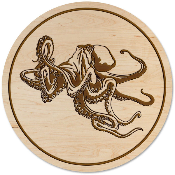 Sea-Life Animals Coaster - Crafted from Cherry or Maple Wood - Various Animals Available Coaster LazerEdge Maple Octopus 
