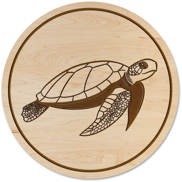 Sea-Life Animals Coaster - Crafted from Cherry or Maple Wood - Various Animals Available Coaster LazerEdge Maple Turtle 