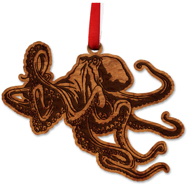 Sea-Life Animals Ornament - Crafted from Cherry or Maple Wood - Various Animals Available Ornament LazerEdge Cherry Octopus 