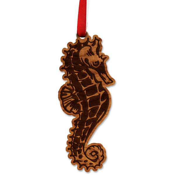 Sea-Life Animals Ornament - Crafted from Cherry or Maple Wood - Various Animals Available Ornament LazerEdge Cherry Seahorse 