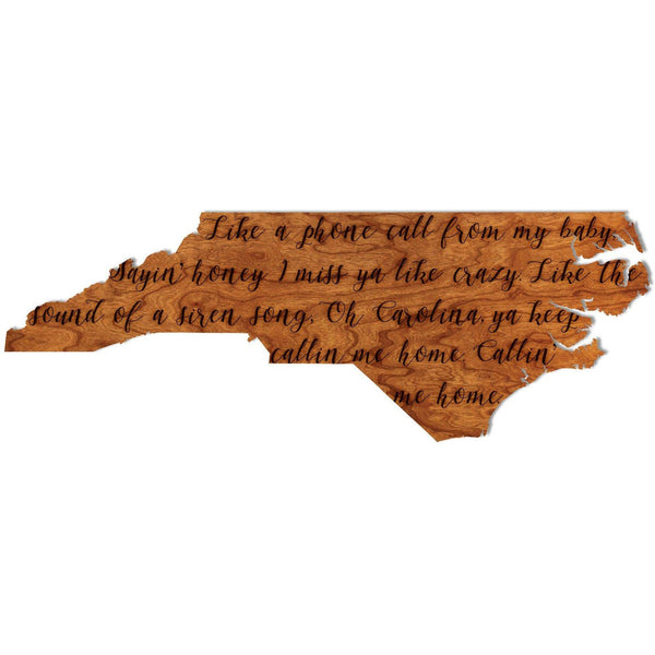 Song Lyrics North Carolina Wall Hanging - Crafted from Cherry or Maple Wood - Multiple Designs Available Wall Hanging LazerEdge Standard Carolina Cherry