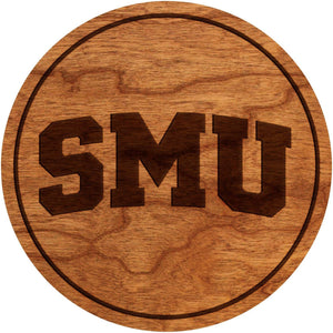 Southern Methodist University Mustangs Coaster Block "SMU" Coaster Shop LazerEdge Cherry 