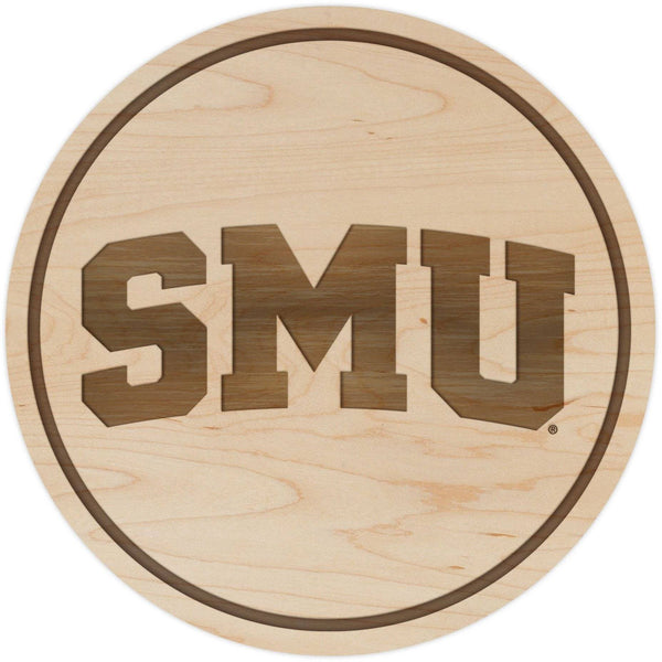 Southern Methodist University Mustangs Coaster Block "SMU" Coaster Shop LazerEdge Maple 