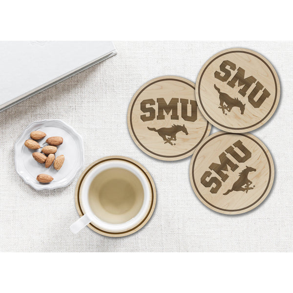 Southern Methodist University Mustangs Coaster "SMU" over Mustang Coaster LazerEdge 