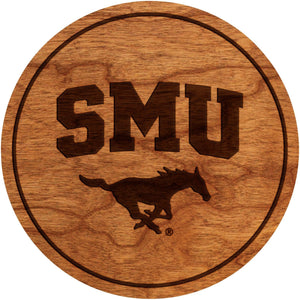 Southern Methodist University Mustangs Coaster "SMU" over Mustang Coaster LazerEdge Cherry 