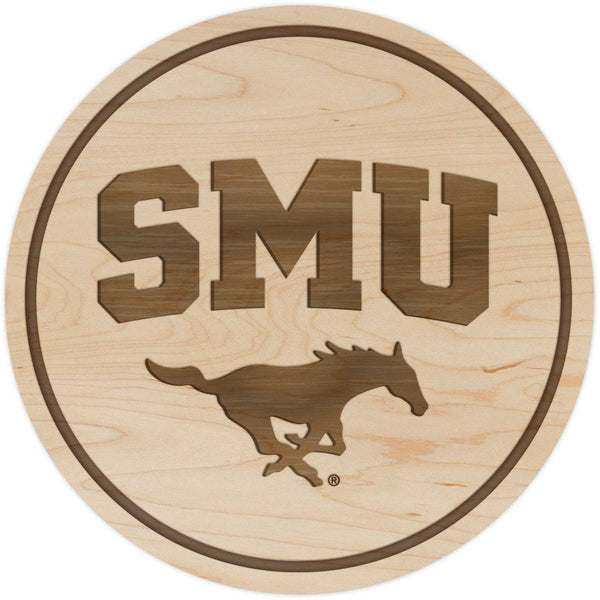 Southern Methodist University Mustangs Coaster "SMU" over Mustang Coaster LazerEdge Maple 