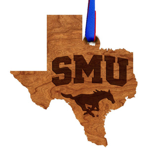 Southern Methodist University - Ornament - State Map with "SMU" over Mustang Ornament LazerEdge 