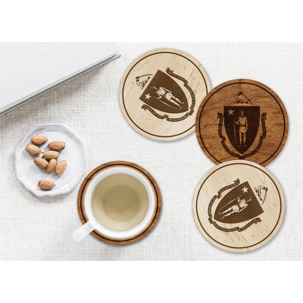 State Flag Coaster (Available In All 50 States) Coaster Shop LazerEdge MA - Massachusetts Cherry 