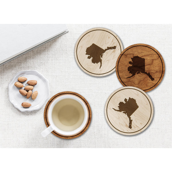 State Outline Coaster (Available In All 50 States) Coaster Shop LazerEdge AK - Alaska Cherry 