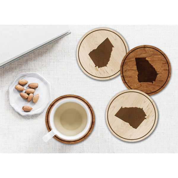 State Outline Coaster (Available In All 50 States) Coaster Shop LazerEdge GA - Georgia Cherry 