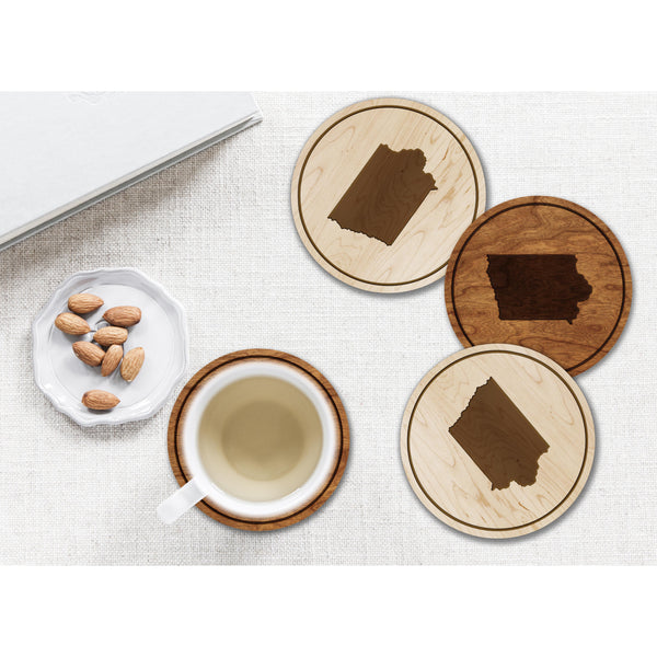 State Outline Coaster (Available In All 50 States) Coaster Shop LazerEdge IA - Iowa Cherry 