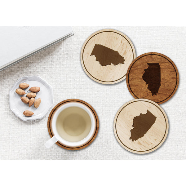 State Outline Coaster (Available In All 50 States) Coaster Shop LazerEdge IL - Illinois Cherry 