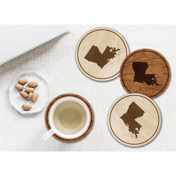 State Outline Coaster (Available In All 50 States) Coaster Shop LazerEdge LA - Louisiana Cherry 