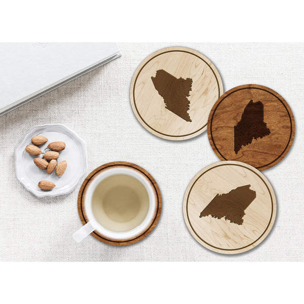 State Outline Coaster (Available In All 50 States) Coaster Shop LazerEdge ME - Maine Cherry 