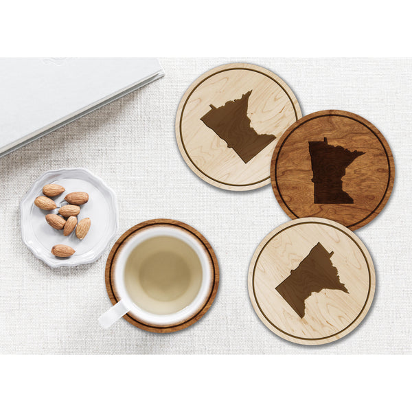 State Outline Coaster (Available In All 50 States) Coaster Shop LazerEdge MN - Minnesota Cherry 