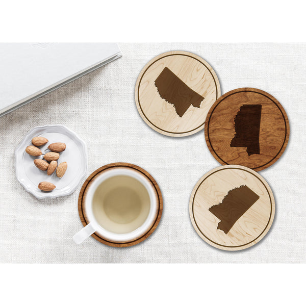 State Outline Coaster (Available In All 50 States) Coaster Shop LazerEdge MS - Mississippi Cherry 