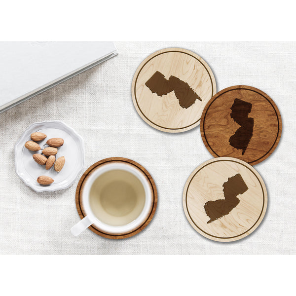 State Outline Coaster (Available In All 50 States) Coaster Shop LazerEdge NJ - New Jersey Cherry 