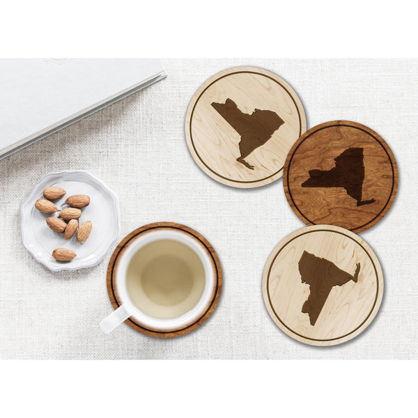 State Outline Coaster (Available In All 50 States) Coaster Shop LazerEdge NY - New York Cherry 