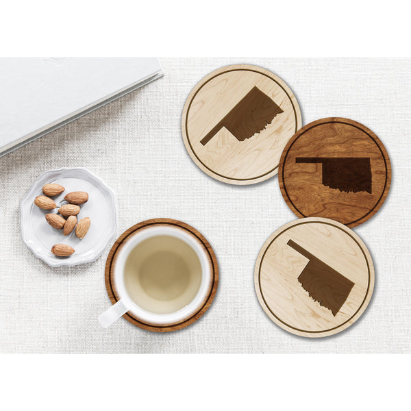 State Outline Coaster (Available In All 50 States) Coaster Shop LazerEdge OK - Oklahoma Cherry 