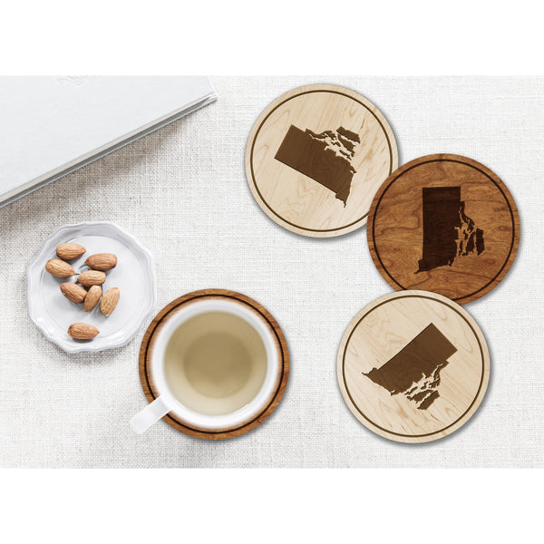 State Outline Coaster (Available In All 50 States) Coaster Shop LazerEdge RI - Rhode Island Cherry 