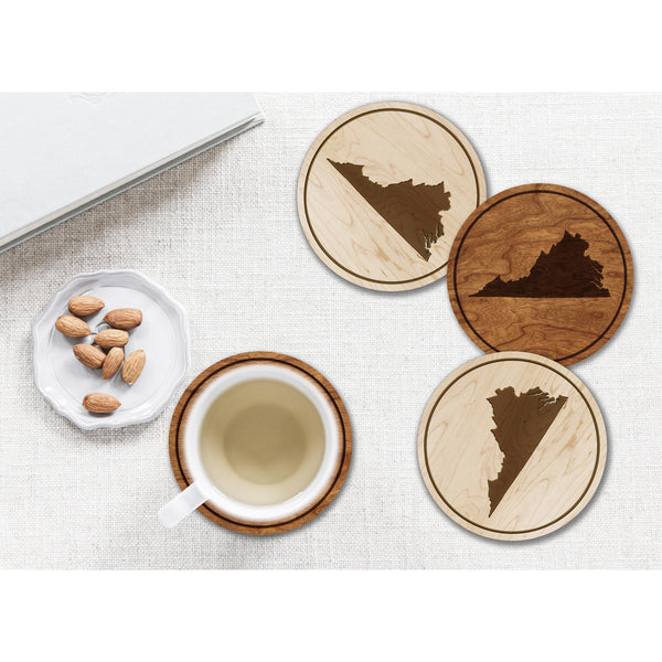 State Outline Coaster (Available In All 50 States) Coaster Shop LazerEdge VA - Virginia Cherry 