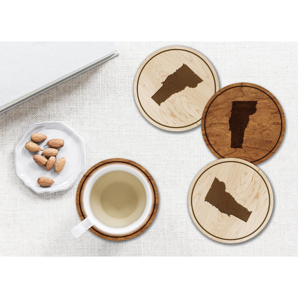 State Outline Coaster (Available In All 50 States) Coaster Shop LazerEdge VT - Vermont Cherry 