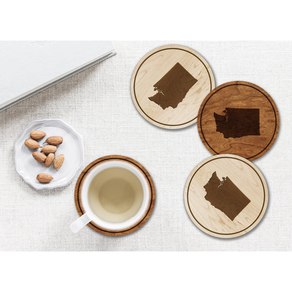 State Outline Coaster (Available In All 50 States) Coaster Shop LazerEdge WA - Washington Cherry 