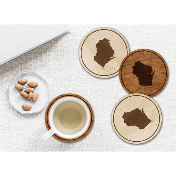 State Outline Coaster (Available In All 50 States) Coaster Shop LazerEdge WI - Wisconsin Cherry 