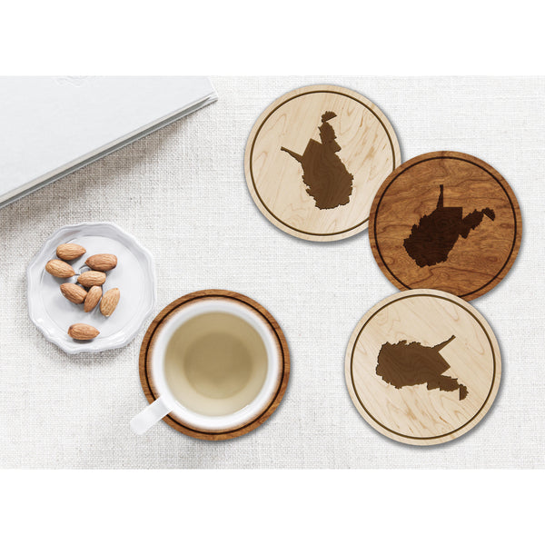 State Outline Coaster (Available In All 50 States) Coaster Shop LazerEdge WV - West Virginia Cherry 