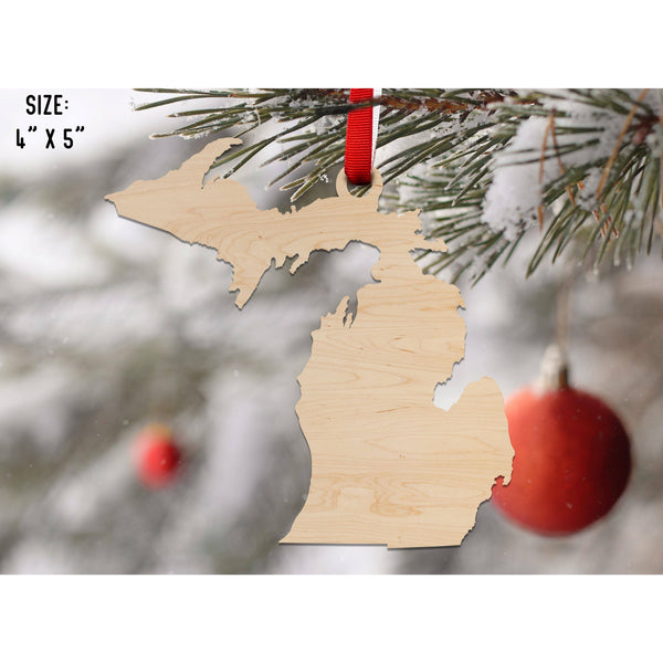State Outline Ornament ( Available In All 50 States) Ornament Shop LazerEdge MI - Michigan Maple 