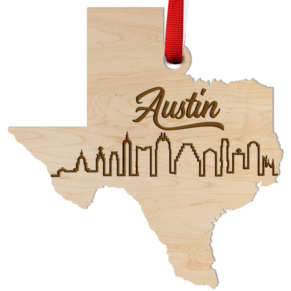 Texas Skyline Ornament (Various Cities Available) Ornament LazerEdge Austin Maple 