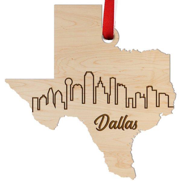 Texas Skyline Ornament (Various Cities Available) Ornament LazerEdge Dallas Maple 