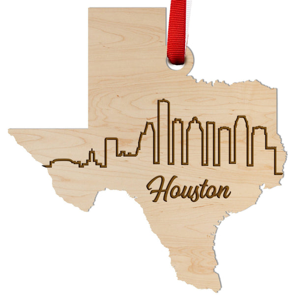 Texas Skyline Ornament (Various Cities Available) Ornament LazerEdge Houston Maple 