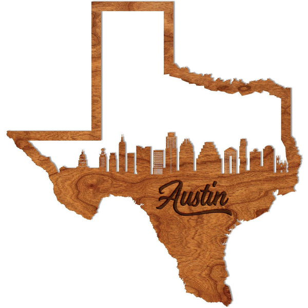 Texas Skyline Wall Hanging (Various Cities Available) Wall Hanging LazerEdge Large Austin Cherry