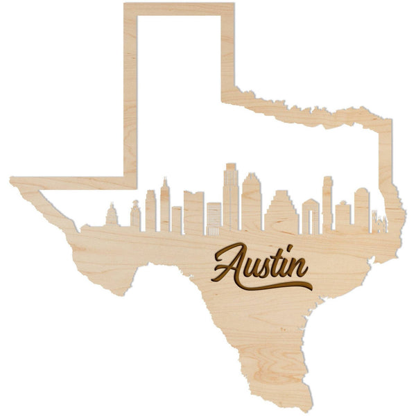 Texas Skyline Wall Hanging (Various Cities Available) Wall Hanging LazerEdge Large Austin Maple