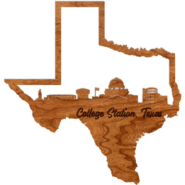 Texas Skyline Wall Hanging (Various Cities Available) Wall Hanging LazerEdge Standard College Station Cherry