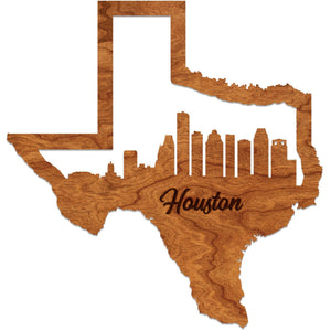 Texas Skyline Wall Hanging (Various Cities Available) Wall Hanging LazerEdge Standard Houston Cherry