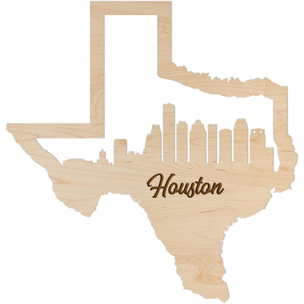 Texas Skyline Wall Hanging (Various Cities Available) Wall Hanging LazerEdge Standard Houston Maple