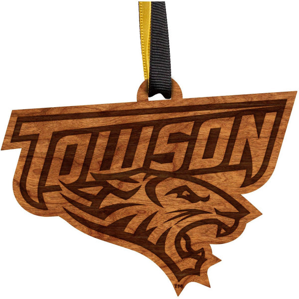 Towson - Ornament - Logo - "Towson" Text with Tiger - Black and Yellow Ribbon Ornament LazerEdge 