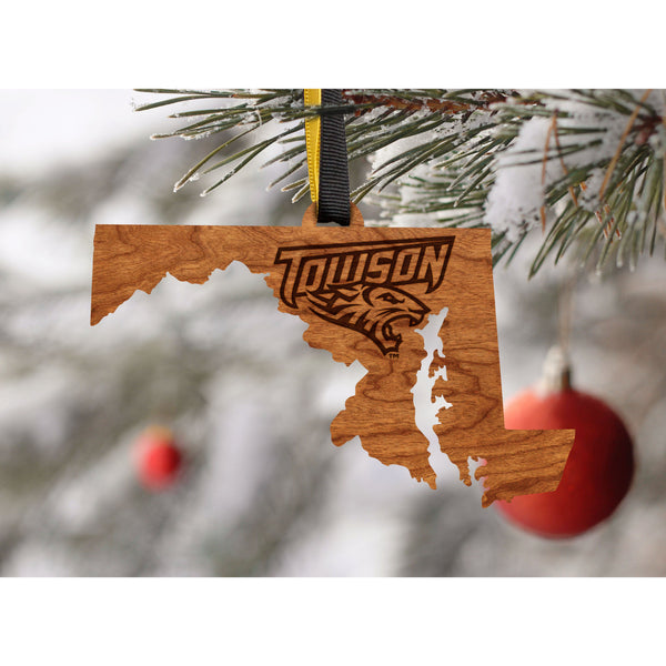 Towson - Ornament - State Map with "Towson" Text with Tiger Ornament LazerEdge 