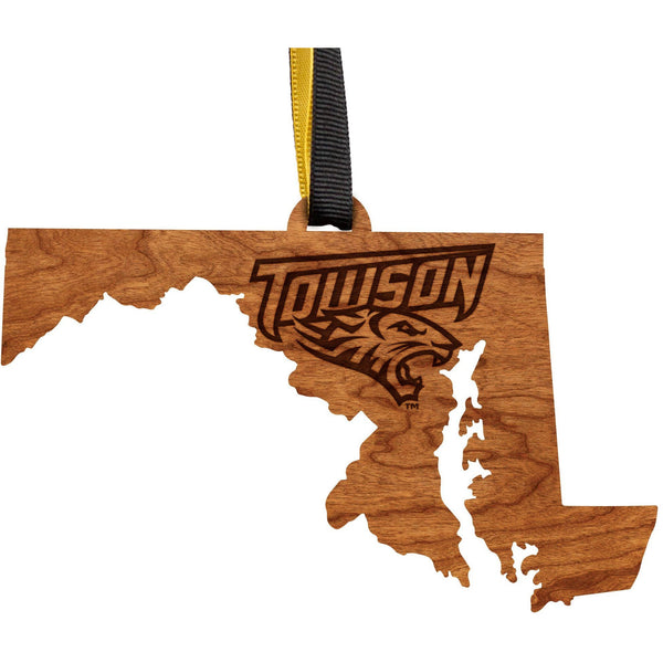 Towson - Ornament - State Map with "Towson" Text with Tiger Ornament LazerEdge 
