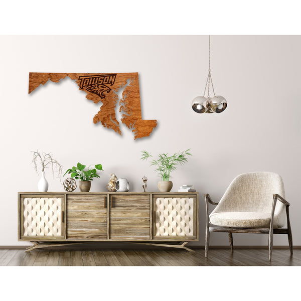 Towson - Wall Hanging - State Map - "Towson" Text with Tiger Wall Hanging LazerEdge 