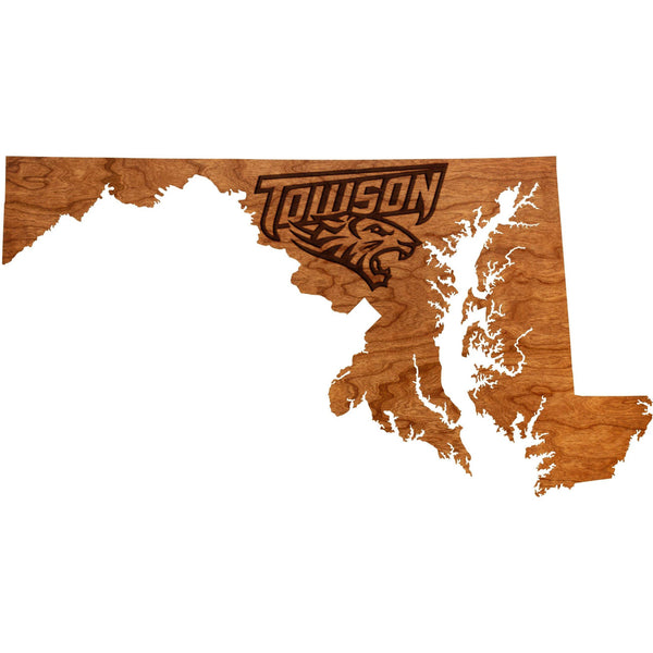 Towson - Wall Hanging - State Map - "Towson" Text with Tiger Wall Hanging LazerEdge 