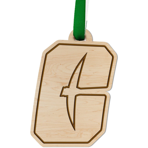 UNC Charlotte Logo Ornament - Crafted from Cherry and Maple Wood Ornament LazerEdge C Logo Maple 