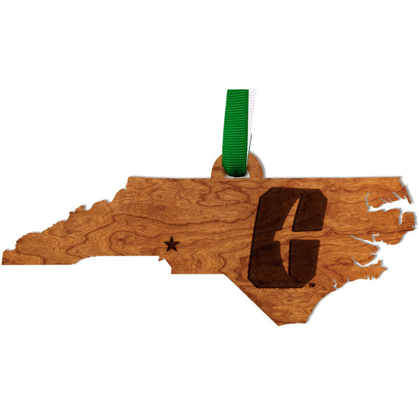 UNC Charlotte Logo Ornament - Crafted from Cherry and Maple Wood Ornament LazerEdge State Outline Cherry 